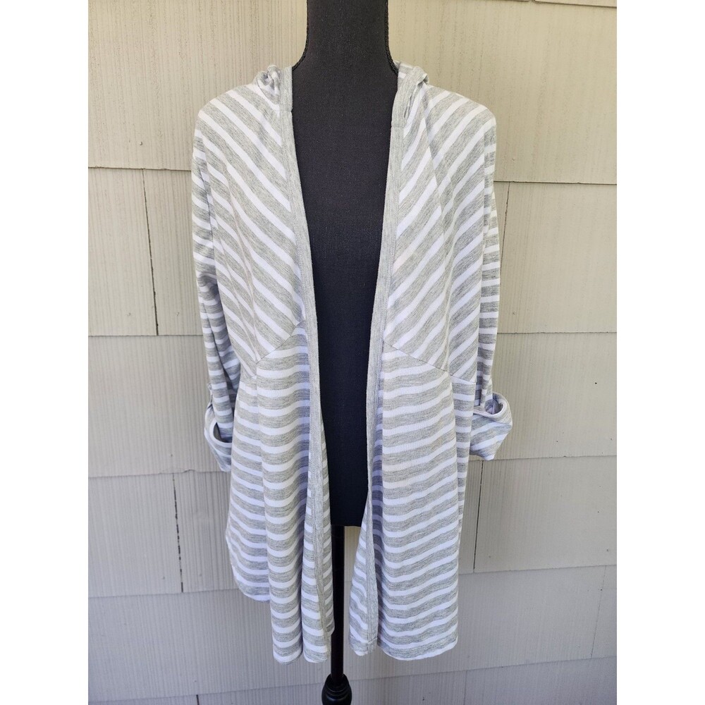 Sonoma Life + Style Gray White Striped Cardigan Hooded Women's Size 1X 73277